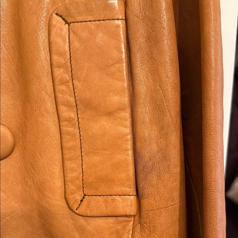 Tan Double-Breasted Leather Jacket - image 7